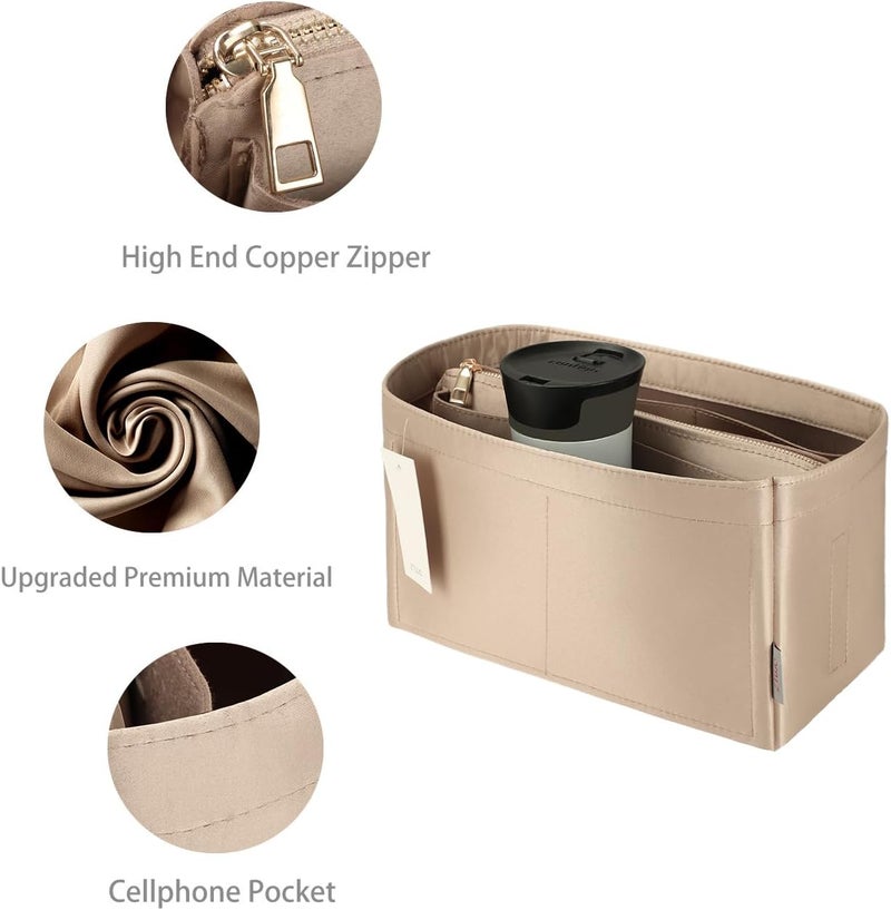 ZTUJO Purse Organizer Insert For Handbags, Purse Organizer With Zipper, Neverfull Organizer, Bag Organizer For Speedy Neverfull ONTHEGO Tote, Handbag and More (Silky Beige, Mini) - Image 4